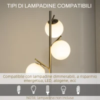 HOMCOM Lampada da Terra Moderna con 3 Punti Luce in Acciaio e Vetro, Ø27x159 cm, Argento(m-6)