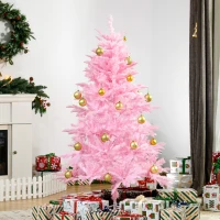 HOMCOM 5FT Artificial Christmas Tree Holiday Xmas Holiday Tree Decoration with Automatic Open for Home Party, Pink(m-10)