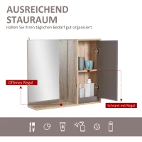 HOMCOM Spiegelschrank Badschrank Hängeschrank Badmöbel Wandschrank Mehrzweckschrank, Spanplatte+MDF, Grau+ Natur,57 x 14,2 x 49,2 cm(m-4)