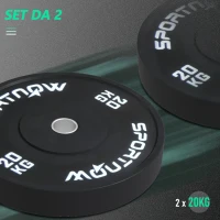 SPORTNOW Set di 2 Dischi Palestra da 20kg per Bilanciere e Manubri con Attacco Ø5cm, Nero(m-4)