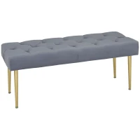 HOMCOM Sitzbank im Tufting-Design, Bezug in Samtoptik, Stahlbeine, hellgrau, 115 x 46 x 49 cm(m-1)