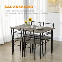 HOMCOM Tavolo da Pranzo con 4 Sedie, Set 5 Pezzi in MDF e Metallo per Sala da Pranzo, Cucina, Soggiorno e Bar(m-5)