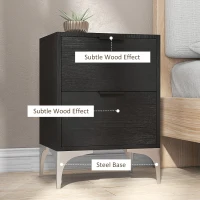 HOMCOM Set of Two Wood Effect Bedside Tables with Silver Tone Steel Base, Black(m-6)