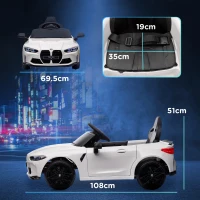 AIYAPLAY Macchina Elettrica per Bambini a Licenza BMW M4 con Telecomando, Clacson e Fari, 108x69.5x51 cm, Bianca(m-3)