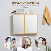 kleankin Specchiera da Bagno in Bambù e Vetro con 3 Ripiani, 2 Ante e Montaggio a Muro, 65.2x14x50 cm, color Legno(m-6)