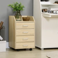 Vinsetto Cassettiera da Ufficio in Legno con 4 Cassetti, Ruote e Bordi Rialzati, 40x36x65cm, Legno Naturale(m-2)