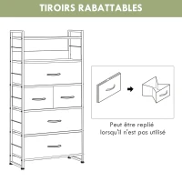 HOMCOM Commode meuble de rangement 5 tiroirs en tissu amovibles et 2 étagères structure acier dim. 58L x 30l x 120H cm noir(m-6)