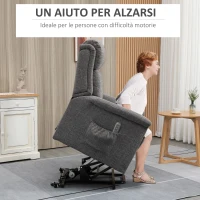 HOMCOM Poltrona Relax Alzapersona Reclinabile con Poggiapiedi, Rivestimento in Tessuto Grigio(m-4)