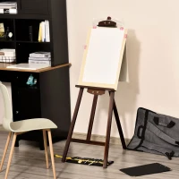 HOMCOM Cavalletto Pittura, 135 cm Cavalletto Treppiede per Dipingere su Tela, Cavalletto in Legno di Pino Regolabile, Portatile e Pieghevole con Pennello per Studio, Artisti e Pittori, Caffè(m-2)