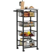 HOMCOM Carrito Verdulero para Cocina con 4 Cestas Deslizables y Marco de Acero 49,5x31x91 cm Gris Claro