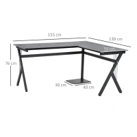 HOMCOM Bureau Informatique d'angle 155L x 130l x 76H cm Plateau en Bois Cadre en Acier Noir(m-3)