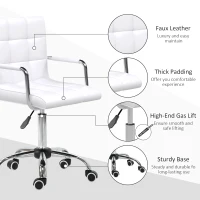 Vinsetto Makeup Vanity Chair, PU Leather Mid Back Office Chair with Adjustable Height, Armrest and Rolling Wheels, White(m-6)
