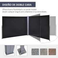 Outsunny Toldo Lateral Retráctil Doble 600x160 cm Pantalla de Privacidad Extensible con Ángulo Ajustable y Protección UV 50+ para Jardín Balcón Terraza Gris Oscuro(m-7)
