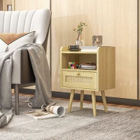 HOMCOM Set of Two Rattan Weave Bedside Tables - Wood Effect(m-7)