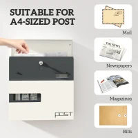 HOMCOM Locking Galvanised Steel Letterbox - White/Black(m-8)