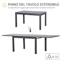 Outsunny Tavolo da Giardino Allungabile per 8-10 Persone, in Alluminio, 135-270x90x75cm, Grigio(m-4)