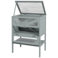 PawHut Wooden Hamster Cage 3 Tier House w/ Storage Shelf, Openable Top for Gerbils, Grey(m-8)
