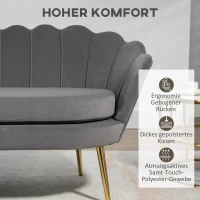 HOMCOM 2-Sitzer Stoffsofa Zweisitzer Loungesofa mit weichen und großzügigen Kissen Polstersofa Sitzmöbel Polstermöbel Designsofa elegant Samt Polyester Grau 133 x 63 x 75 cm(m-6)