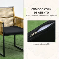 Outsunny Set de Mesa de Cristal y 2 Sillas de Ratán Sintético con Respaldos Plegables Diseño Anidado con Cojines Natural y Negro(m-6)