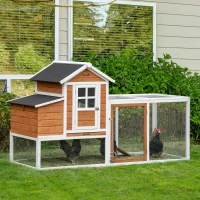 PawHut Gallinero de Madera Exterior Jaula para 2-4 Gallinas de 2 Niveles con Nido Techo Asfáltico Abatible Corral de Alambre Bandeja Extraíble y Rampa 192,7x78,9x111 cm Naranja(m-2)