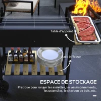 Outsunny Barbecue à charbon BBQ grill sur pied avec double gril réglable 2 roues et 2 étagères dim. 113L x 53,5l x 82,5H cm noir(m-6)