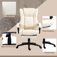 Vinsetto PU Leather Office Chair, Swivel Computer Chair with Footrest, Wheels, Adjustable Height, Cream White(m-7)