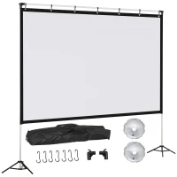 HOMCOM Projector Screen and Stand, 100 inch Portable Front & Rear Projection Screen, 4K HD 16:9 Screen for Outdoor and Indoor, Home Theater, Presentation(m-11)