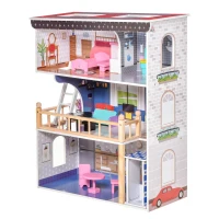 HOMCOM Casa delle Bambole in Legno a 3 Piani con Ascensore e Accessori, per Bambini 3-6 Anni, 60x30x80 cm, Rosa(m-10)
