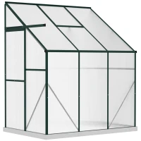 Outsunny 6 X 4ft Walk-In Lean to Greenhouse Garden Heavy Duty Aluminium Polycarbonate with Roof Vent for Plants Herbs Vegetables, Green(m-11)