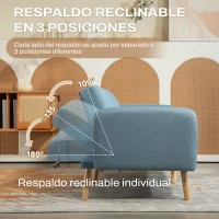 HOMCOM Sofá Cama de 3 Plazas Azul Polvo Tapizado en Lino Sintético con Respaldo Ajustable y Reposabrazos Desmontables 173x75x73 cm Azul Claro(m-5)