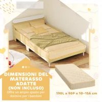 AIYAPLAY Letto per Bambini 3-10 Anni Basso con Sponde Laterali Alte, in Legno, 194.8x103x60.5 cm, Bianco e color Legno(m-4)