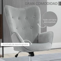 HOMCOM Sillón Individual Tapizado en Terciopelo Sillón con Altura Ajustable Giratorio 360° para 66x73x102,5-111,5cm Gris(m-4)