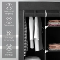 HOMCOM Schrank aus Stoff, Aufbewahrungslösung, 8 Regale, 2 Kleiderstangen, Schwarz(m-6)