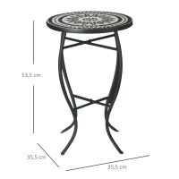 Outsunny Table bistro ronde de jardin plateau mosaïque métal époxy anticorrosion céramique Ø35,5 x 53,5H - noir et blanc(m-3)