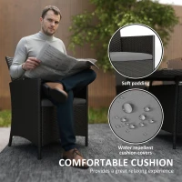 Outsunny 7 Pieces Outdoor Rattan Garden Furniture with Fire Pit Table, 6 Seater Garden Table and Chairs with Cushions, Rattan Dining Set with Propane Heater Table, Windscreen, 50,000 BTU, Black(m-5)