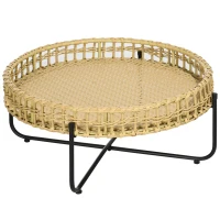 Outsunny Table basse de jardin ronde avec plateau en résine tressée aspect rotin et piètement en métal noir - 68 x 68 x 30 cm(m-1)