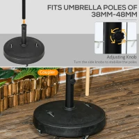 Outsunny 23.5kg Resin Garden Parasol Base with Wheels and Retractable Handles, Round Outdoor Market Umbrella Stand Weight for Poles of Φ38mm to Φ48mm, Black(m-4)