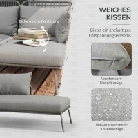 Outsunny Outdoor-Sitzgruppe, Ecksofa mit Beistelltisch, Polyrattan/Stahlrahmen, Hellgrau(m-5)