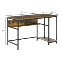 HOMCOM Computertisch Schreibtisch Bürotisch PC Tisch Home Office Arbeitstisch mit Ablagen Industrieller Stil Rustikal-Braun Metall 120 x 60 x 75 cm(m-3)