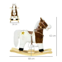 HOMCOM Caballo Balancín para Niños de +3 Años con Música Sonido y Función de Cola Mover la Cola Carga 30 kg 68x26x62 cm Marrón(m-3)