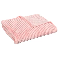 HOMCOM Flannel Fleece Blanket for Sofas, All-Season Fluffy Warm Throw Blanket for Bed, Couch, Chair, Striped Reversible Travel Bedspread, Double Size, 203 x 152cm, Pink(m-1)