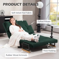 HOMCOM 4-in-1 Velvet-Feel Double Sofa Bed, with Pillows - Green(m-6)