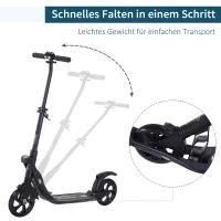 HOMCOM Scooter Kickscooter Roller Tretroller mit  200 mm rutschfesten Vollgummireifen für Erwachsene Kinder Teenager ab 14 Jahren höhenverstellbar faltbar Schwarz 93,5 x 38 x 95-105 cm(m-6)