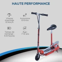 HOMCOM Trottinette électrique 120 W pliable pour enfant de 7 à 12 ans hauteur guidon et selle réglable 10 Km/h max. rouge(m-7)