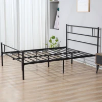 HOMCOM King Metal Bed Frame Solid Bedstead Base with Headboard and Footboard, Metal Slat Support and Underbed Storage Space, Bedroom Furniture, Black(m-7)