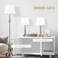 HOMCOM 3-teiliges Lampenset im Vintage-Design, 2 Tischleuchten, 1 Stehleuchte, 35,5 cm x 35,5 cm x 146 cm, Silber + Weiß(m-4)
