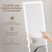 HOMCOM Miroir rectangulaire sur pied intégral pleine longueur avec éclairage LED à poser ou mural 150 x 40 cm blanc(m-4)