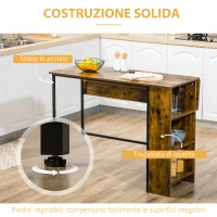HOMCOM Bancone Bar Pieghevole Stile Industriale con Scaffale a 3 Ripiani, 120x76x91.4cm(m-6)