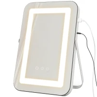 HOMCOM Espejo Tocador Giratorio 30x40 cm con 3 Modos de Iluminación Ajustables Interruptor Táctil Espejo de Aumento Blanco(m-1)