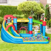 Outsunny 6 in 1 Kids Bouncy Castle, with Water Slide, Water Gun, Climbing Wall, Air Blower for Indoors/Outdoors, 3.9 x 3 x 2m(m-10)